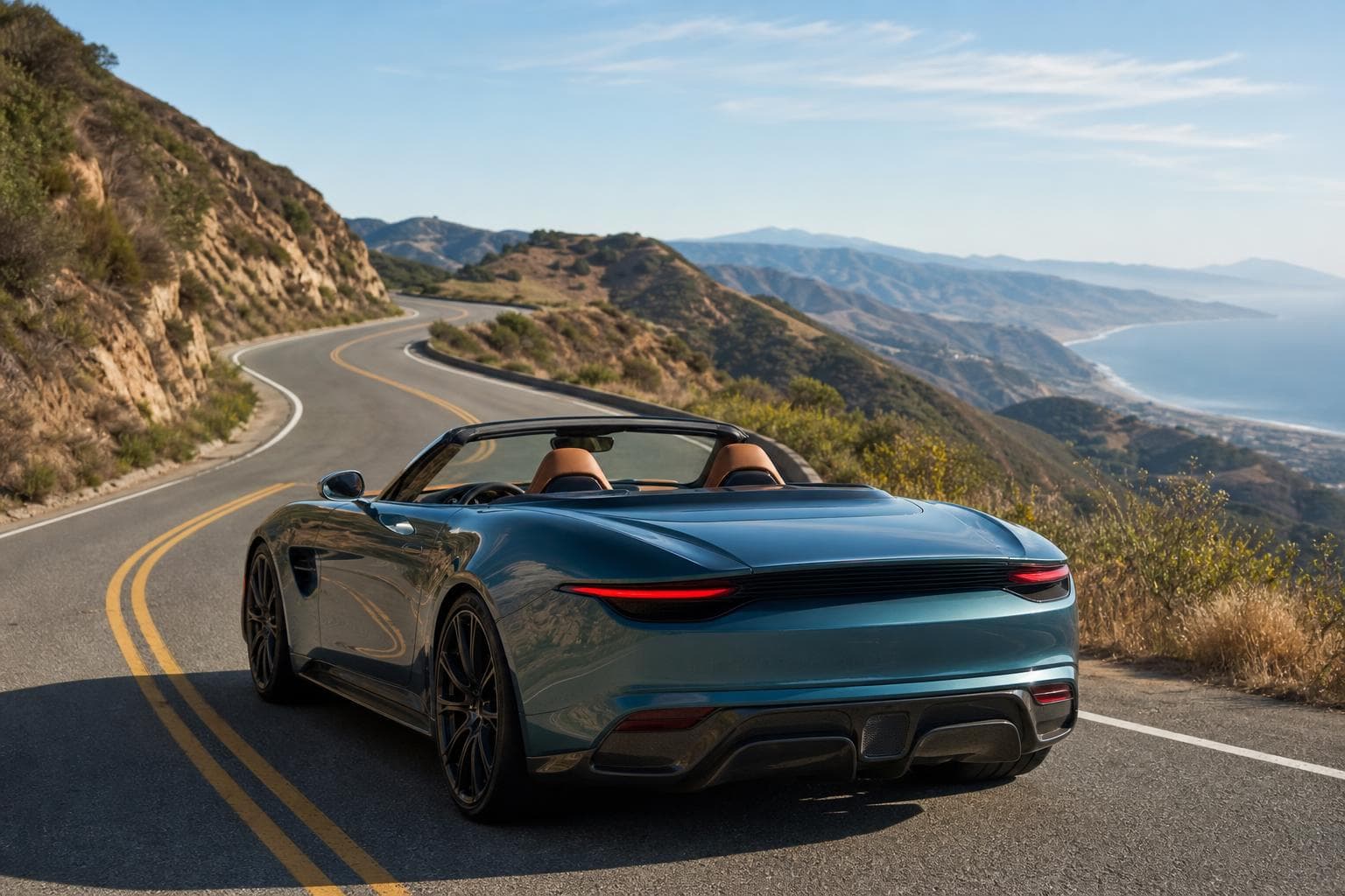 Convertible sports car on a Southern California canyon coast road